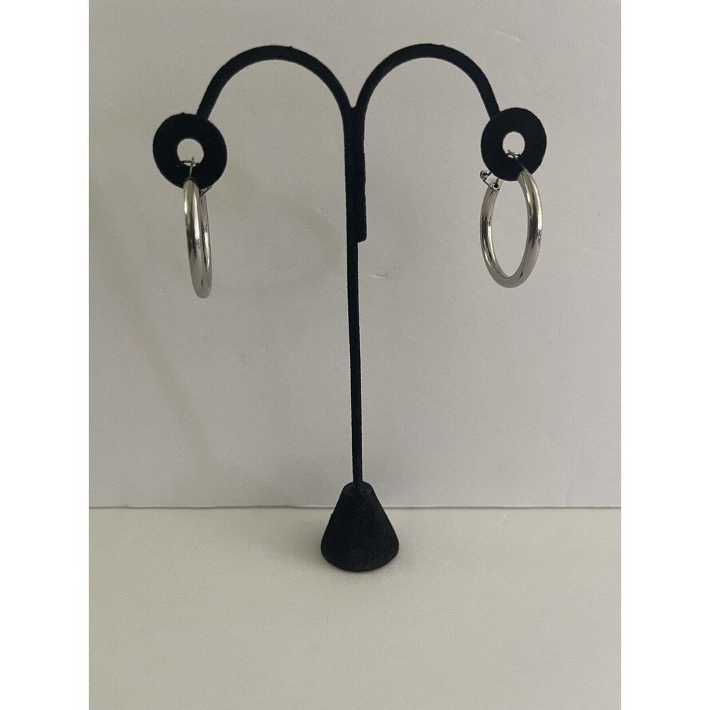 925 Sterling Silver 1.5” Thin Solid Womens Earrings Sterling Silver Hoops - Picture 5 of 5